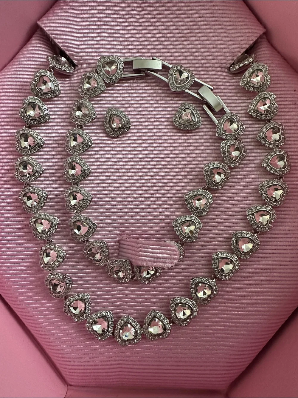 Swarovski Pink Crystal Heart Necklace and Earring Set - Picture 2 of 3